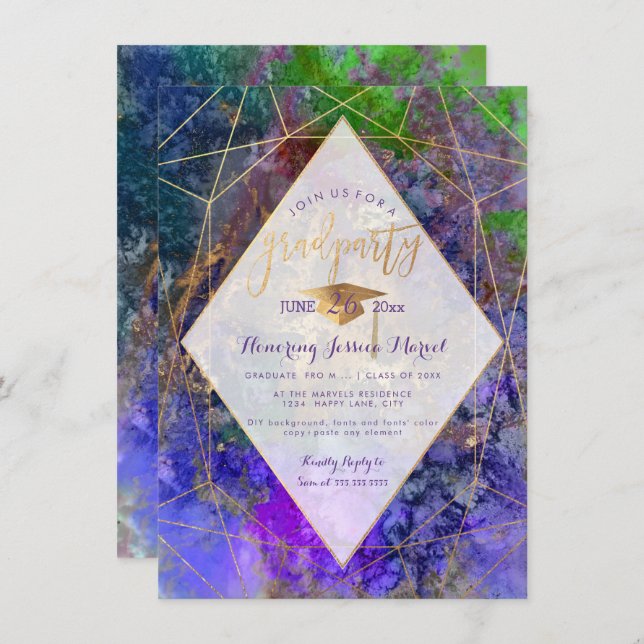 PixDezines Galaxy Abstract Graduation Party Invitation (Front/Back)