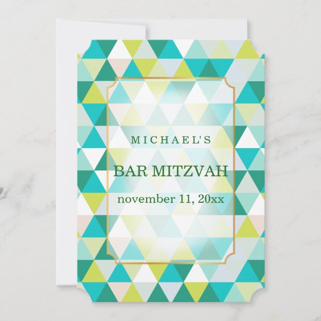 PixDezines geometric pattern mitzvah/teal green Invitation (Front)