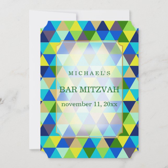 PixDezines geometric pattern mitzvah/teal green Invitation (Front)