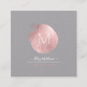 PixDezines Glam Monogram Black+Rose Gold Spot Square Business Card
