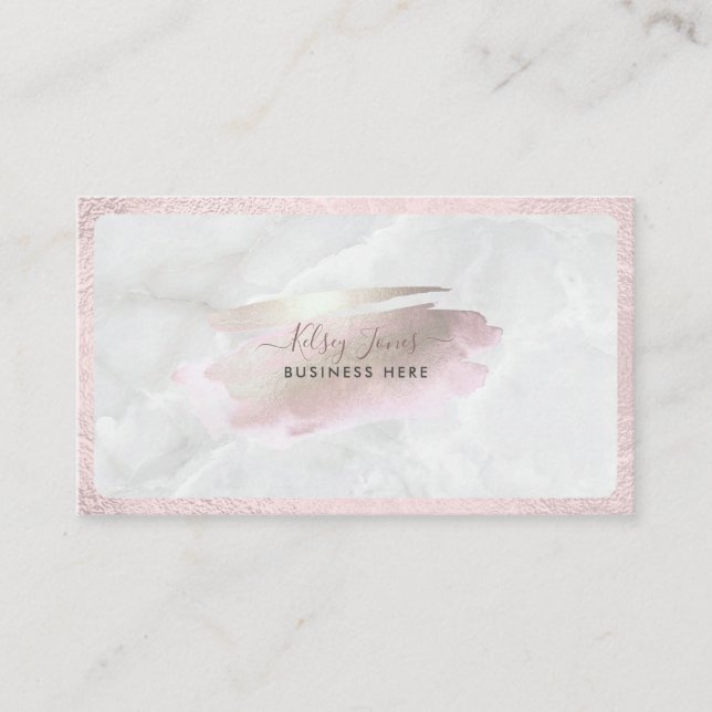 PixDezines Glam Pink+Silver | Blush+Marble Business Card (Front)