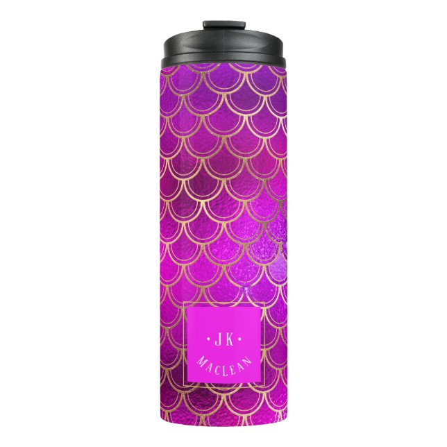 PixDezines Glitter Mermaid Scales, Vibrant Fuschia Thermal Tumbler (Front)