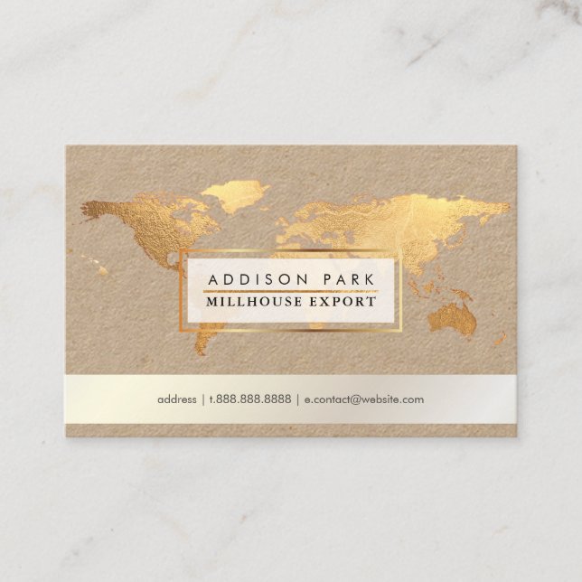 PixDezines going global/faux gold word map Business Card (Front)