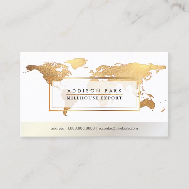 PixDezines going global/faux gold word map Business Card (Front)