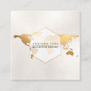 PixDezines going global/faux gold word map Square Business Card