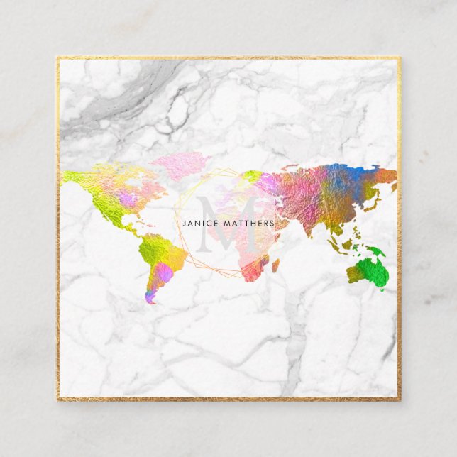 PixDezines GOING GLOBAL MONOGRAM/FAUX GOLD Square Business Card (Front)