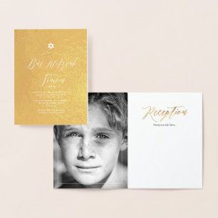 PixDezines Gold Bar Mitzvah+Modern Calligraphy Foil Card
