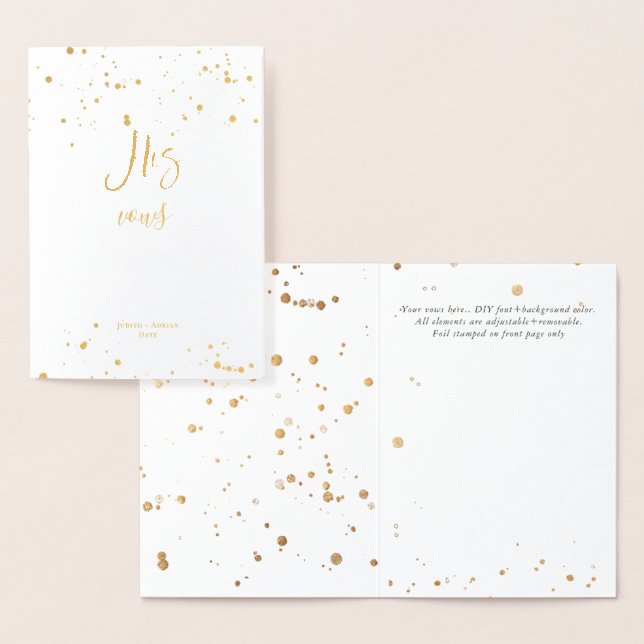 PixDezines Gold Brush Script His Vows Foil Card (Display)