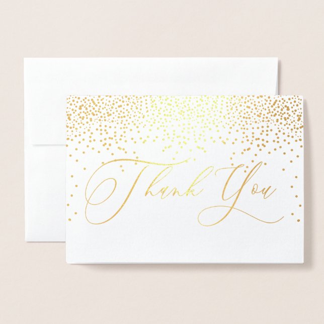 PixDezines Gold Confetti Thank You, Calligraphy Foil Card (Front With Envelope)