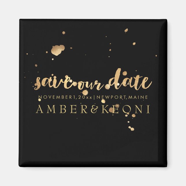 PixDezines gold ink splatters save our date Magnet (Front)