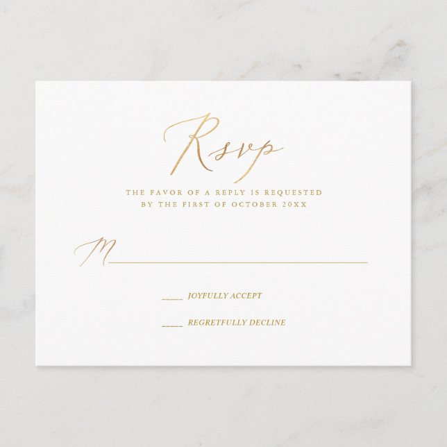 PixDezines Gold Tone Elegant Calligraphy RSVP Invitation Postcard (Front)
