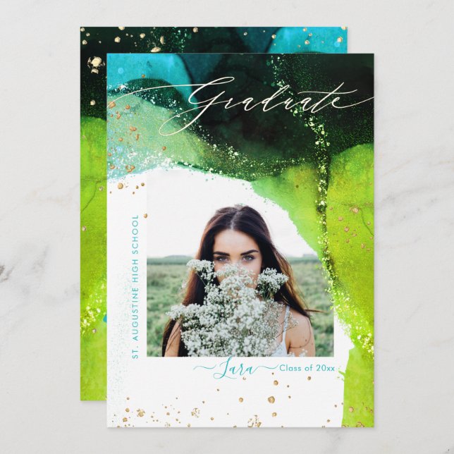 PixDezines Graduation Alcohol Ink Modern Abstract Announcement (Front/Back)