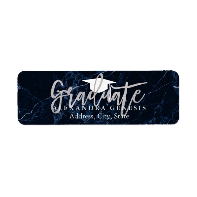 PixDezines Graduation/Faux Silver Script Font Return Address Label (Front)