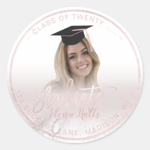 PixDezines Graduation/Marble+Blush Pin Classic Round Sticker