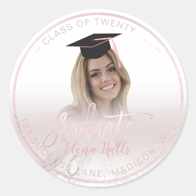 PixDezines Graduation/Marble+Blush Pin Classic Round Sticker (Front)