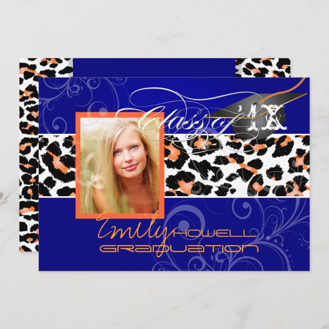 PixDezines  Graduation Orange Leopard/DIY colour Invitation (Front/Back)