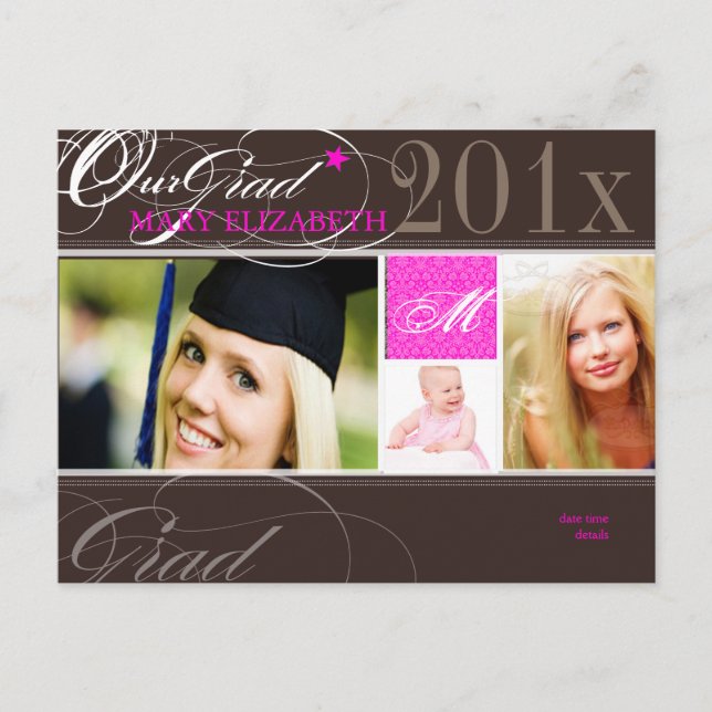 PixDezines Graduation | Swirls/DIY colours+fonts Announcement Postcard (Front)