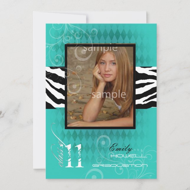 PixDezines Graduation, Teal Harlequin Invitation (Front)