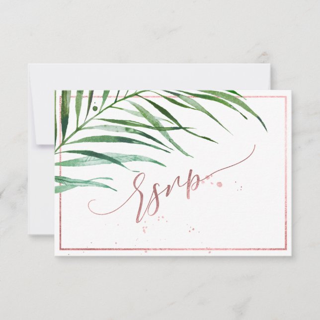 PixDezines Greenery RSVP Faux Rose Gold Card (Front)