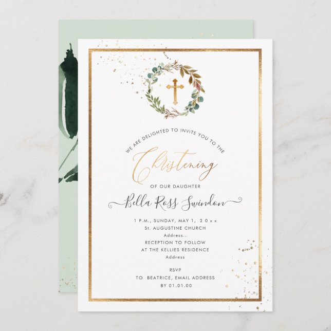 PixDezines Greenery Watercolor Winter Wreath Invitation (Front/Back)