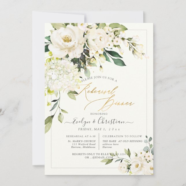 PixDezines H2 Alabaster Roses Rehearsal Dinner Invitation (Front)
