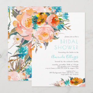 PixDezines H2 Aqua Peach Peonies Bridal Invitation