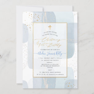 PixDezines H2 Blue Christening+1st Birthday Invitation