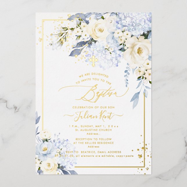 PixDezines H2 Blue Hydrangeas Cream Roses Baptism  (Front)