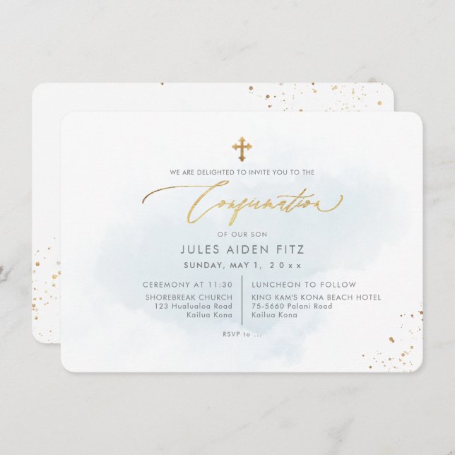 PixDezines H2 Blue Washed Confirmation Invitation (Front/Back)
