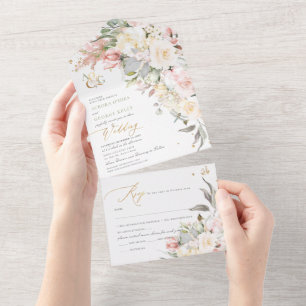 PixDezines H2 Blush Alabaster Cream Roses All In One Invitation