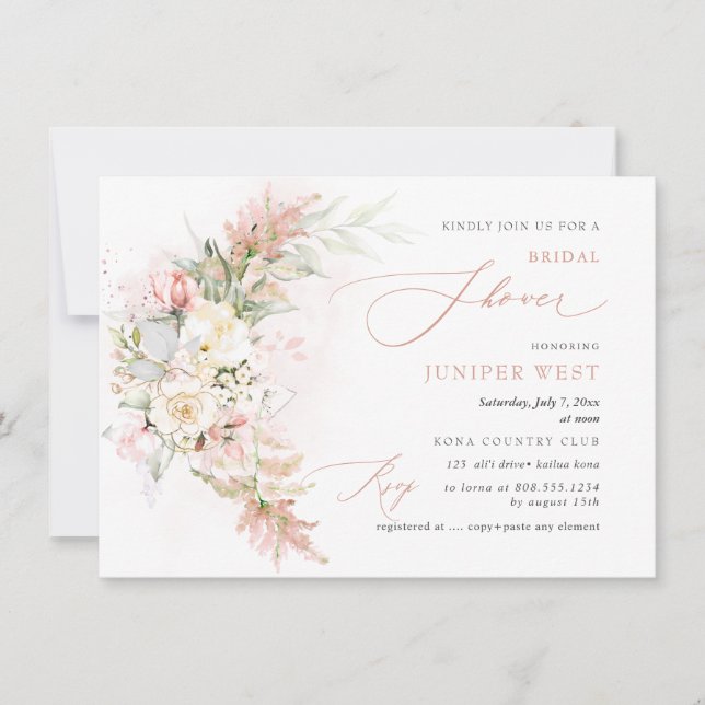 PixDezines H2 Blush Alabaster Roses Bridal Shower Save The Date (Front)