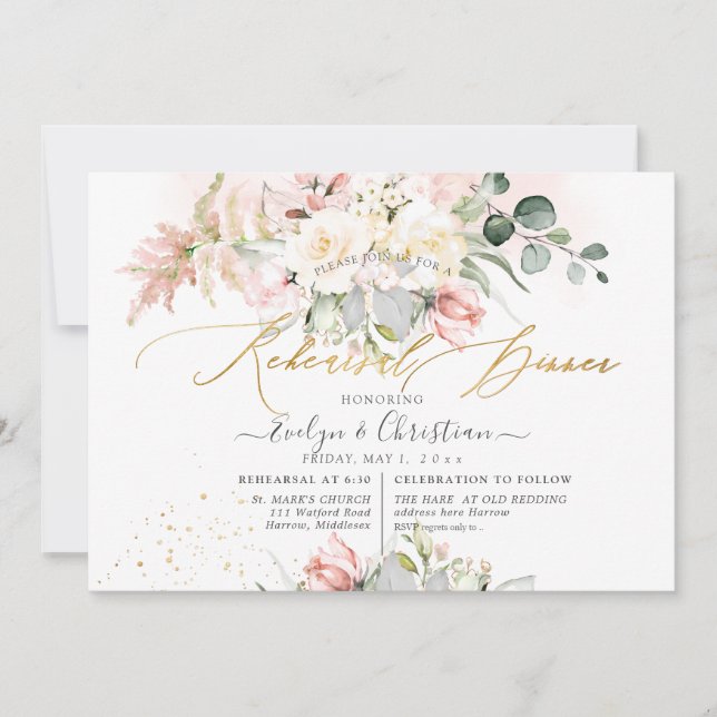 PixDezines H2 Blush Alabaster Roses Rehearsal  Invitation (Front)