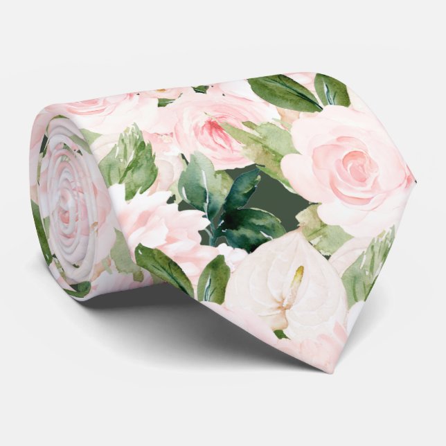 PixDezines H2 Blush Anthuriums Roses Peonies  Neck Tie (Rolled)