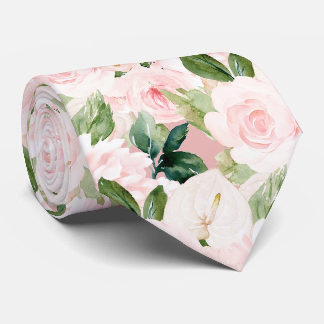 PixDezines H2 Blush Anthuriums Roses Peonies  Neck Tie (Rolled)