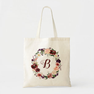 PixDezines H2 Blush Burgundy Flowers Bridal Shower Tote Bag