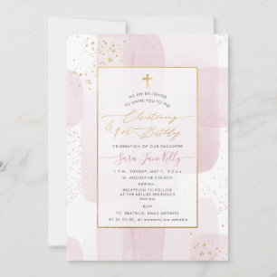 PixDezines H2 Blush Christening+1st Birthday Invitation