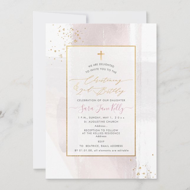 PixDezines H2 Blush Christening+2nd Birthday Invit Invitation (Front)