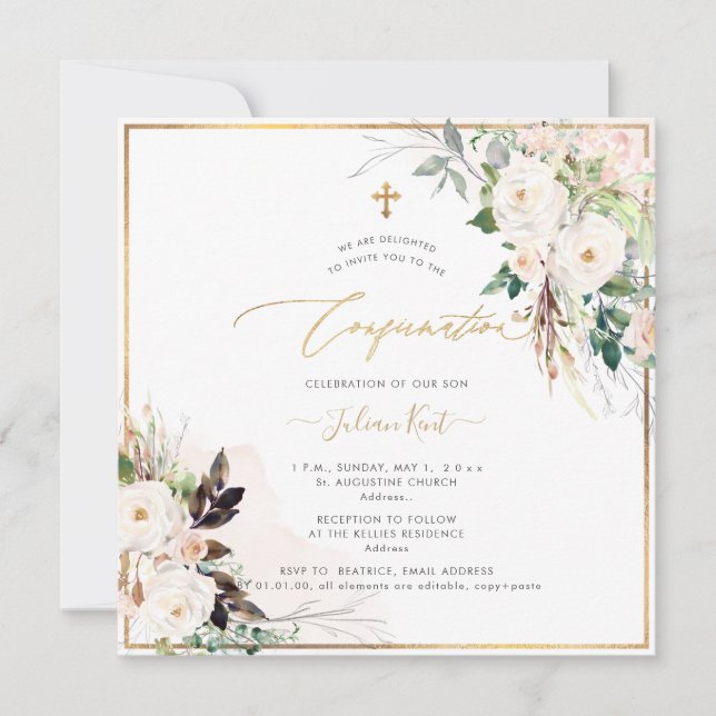 PixDezines H2 Blush Cream Roses Confirmation Invitation (Front)