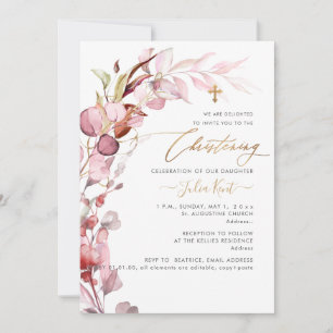 PixDezines H2 Blush Gum Eucalyptus Christening Invitation