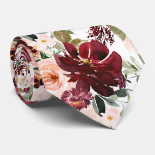 PixDezines H2 Blush Pink Burgundy Flowers  Tie
