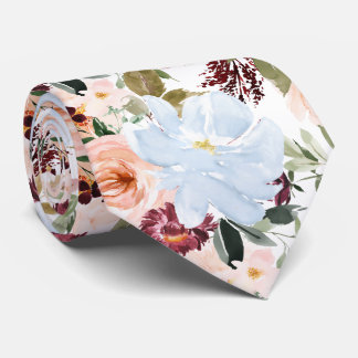 PixDezines H2 Blush Pink Dusty Blue Flowers  Tie