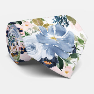 PixDezines H2 Blush Pink Dusty Blue Flowers  Tie