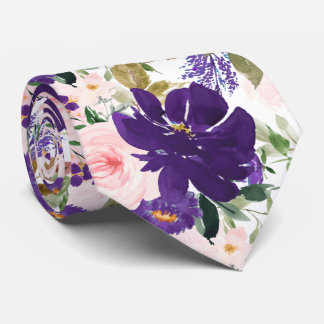 PixDezines H2 Blush Pink Purple Flowers  Tie