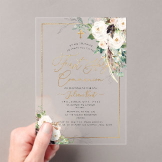 PixDezines H2 Blush Roses First Holy Communion Acrylic Invitations