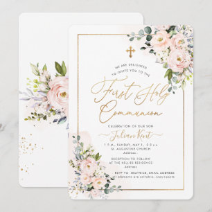 PixDezines H2 Blush Roses First Holy Communion In Invitation