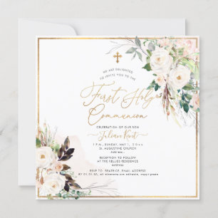 PixDezines H2 Blush Roses First Holy Communion Invitation