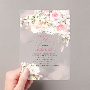 PixDezines H2 Blush Roses Hydrangea Bridal Shower Acrylic Invitations