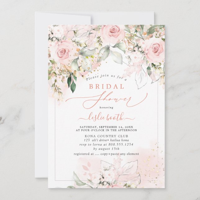 PixDezines H2 Blush Roses Hydrangea Bridal Shower  Invitation (Front)