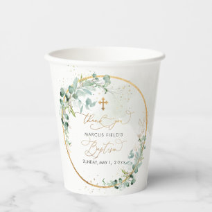 PixDezines H2 Botanical Eucalyptus Wreath Baptism Paper Cups