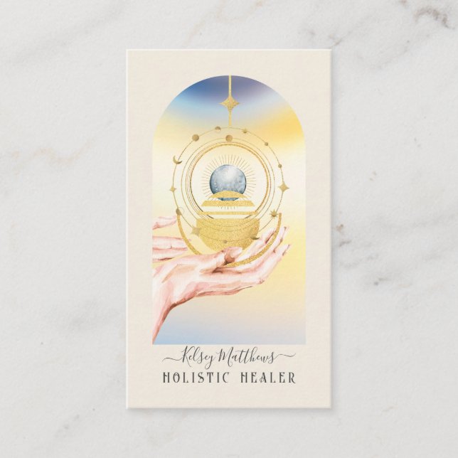 PixDezines H2 Celestial Healing Hands Business Card (Front)